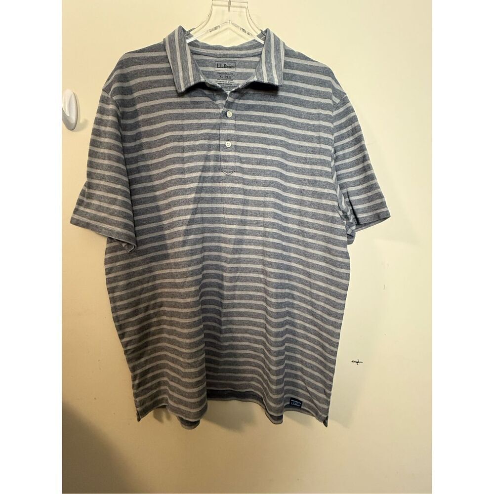 LL Bean 510023 XL Mens Cotton Stretch Polo Grey/White Stripe